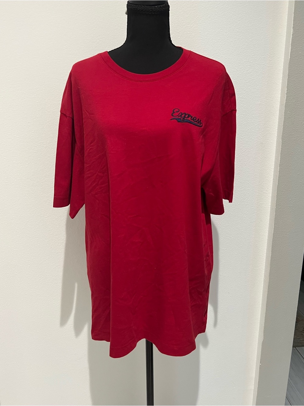 Express Men's Crewneck T-Shirt in Bright Red with Script Logo